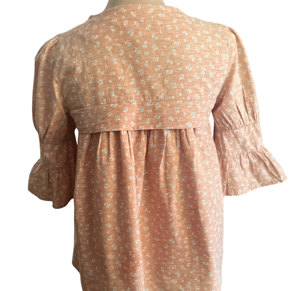 Dusty Rose Button Down Floral Blouse with Ruffled Sleeves​ - Picture 4 of 8